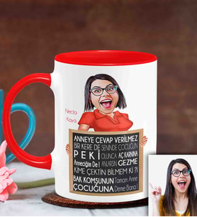 BK Gift Kişiye Özel Anneler Günü Temalı Karikatürlü Kırmızı Kupa Bardak K6