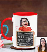 BK Gift Kişiye Özel Anneler Günü Temalı Karikatürlü Kırmızı Kupa Bardak K6