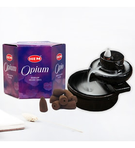 Opium HEM Backflow Geri Akış Koni Tütsü ve Şelale Tütsülük Seti (Renksiz)