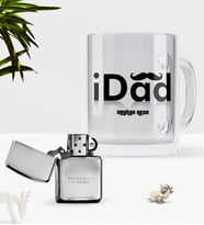 BK Gift Kişiye Özel i Dad Cam Kupa Bardak Benzinli Metal Çakmak Seti-2 (Model 1)