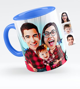 BK Gift Kişiye Özel Aile Karikatürlü Mavi Kupa Bardak  2