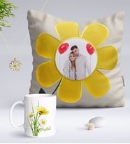 BK Gift Kişiye Özel Fotoğraflı Papatya Yastık Kupa ve Çift İsimli Papatya Kolye-11 (Model 1)