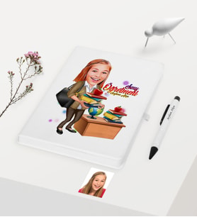 BK Gift Kişiye Özel Bayan Öğretmen Temalı Karikatürlü Beyaz Defter Kalem Hediye Seti - 4