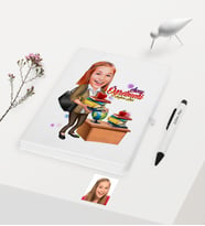 BK Gift Kişiye Özel Bayan Öğretmen Temalı Karikatürlü Beyaz Defter Kalem Hediye Seti - 4