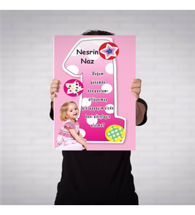 Doğum Günü Afişi Kişiye 1 Yaş Pembe Konsepti 70x100cm