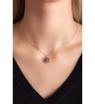 ROSE ALTIN KAPLAMA  PAPATYA SEVGİ ÇİÇEĞİ KADIN GÜMÜŞ KOLYE 925 AYAR