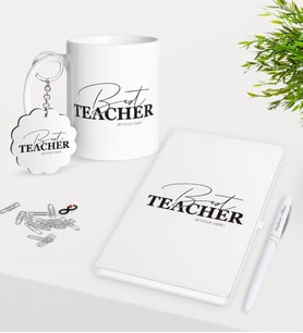 BK Gift Kişiye Özel En İyi Öğretmen Kupa Anahtarlık Beyaz Defter Kalem Hediye Seti-17 (Model 1)