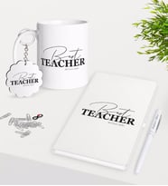 BK Gift Kişiye Özel En İyi Öğretmen Kupa Anahtarlık Beyaz Defter Kalem Hediye Seti-17 (Model 1)