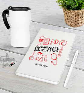BK Gift Kişiye Özel Eczacı Beyaz Defter Kalem Termos Mug Seti-2 (Model 1)