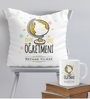 BK Gift Kişiye Özel En İyi Sınıf Öğretmeni Temalı Yastık Kupa Seti - 4