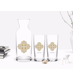BK Gift Kişiye Özel Renkli Baskılı İsimli İkili Rakı Bardağı ve Karaf Hediye Seti-107 (Beyaz)