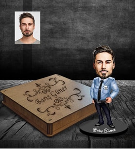 Kişiye Özel Polis Karikatürlü Ahşap Biblo Kutulu Bay-2