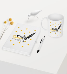 BK Gift Kişiye Özel Edebiyat Öğretmeni Temalı Beyaz Defter Kalem Kupa Seti - 1
