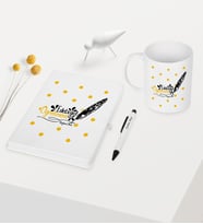 BK Gift Kişiye Özel Edebiyat Öğretmeni Temalı Beyaz Defter Kalem Kupa Seti - 1
