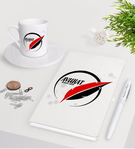 BK Gift Kişiye Özel Avukat Beyaz Defter Kalem Türk Kahvesi Fincanı Seti-13 (Model 1)