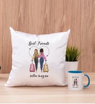 Best Friends Kare Yastık ve Mavi Kupa Bardak