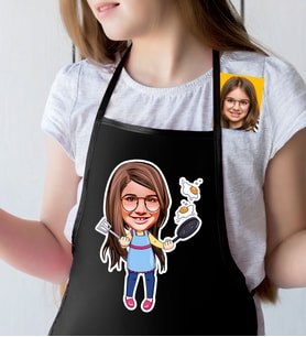 BK Gift Kişiye Özel Küçük Şef Karikatürlü Kız Çocuk Siyah Mutfak Önlüğü-1