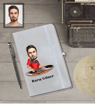 Kişiye Özel Dj Karikatürlü Gri Defter Kalem Hediye Seti  Bay-1