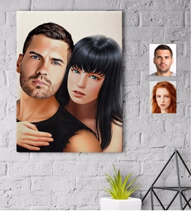 BK Gift Kişiye Özel Sevgililer Karikatürlü Kanvas Tablo 30x50cm-37