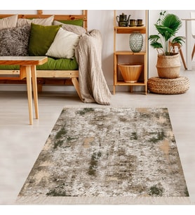 Batik Desenli Renk Geçişli Dijital Baskı Yıkanabilir Kaymaz Taban Salon Halısı ve Yolluk (Haki)