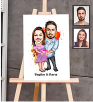 Kişiye Özel Sevgili Karikatürlü Ahşap Tablo 30x47  Model 13