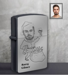 Kişiye Özel Yılbaşı Erkek Karikatürlü Siyah Benzinli Çakmak Model-6