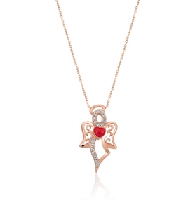 925 Ayar Rose Kaplama Zirkon Taşlı Gümüş Melek Kolye