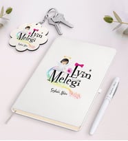 BK Gift Kişiye Özel Evin Meleği Beyaz Defter Kalem ve Anahtarlık Hediye Seti (Model 1)