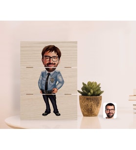 BK Gift Kişiye Özel Erkek Polis Karikatürlü Otantik Masaüstü Ahşap Palet Çerçeve-1 (Beyaz)