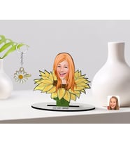 BK Gift Kişiye Özel Kadın Karikatürlü 3D Ahşap Biblo ve İsimli Gold Papatya Anahtarlık-47 (Model 1)
