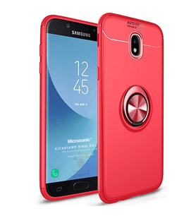 Microsonic Samsung Galaxy J7 Pro Kılıf Kickstand Ring Holder Kırmızı