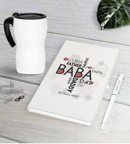 BK Gift Kişiye Özel Baba Beyaz Defter Kalem Termos Mug Seti-1 (Model 1)