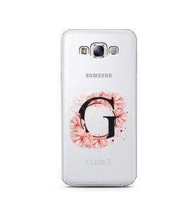 Pembe Çiçekli Harf Tasarım Süper Şeffaf Silikon Telefon Kılıfı Samsung E7 G-Harf