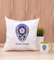 Polis Logolu Kare Yastık ve Yeşil Kupa Bardak