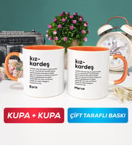 İkili Kişiye Özel Kız Kardeş Kupa Bardak Turuncu