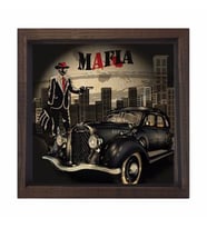 Vintage Mafia Araba Tablosu Naturel Ahşap Çerçeve-60x60 (Kahverengi)