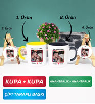İkili Sarı Siyah Sevgiliye Sevgililer Günü Hediyesi 9 Kupa Bardak Anahtarlık