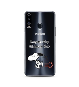 Snoopy Tasarımlı Süper Şeffaf Silikon Telefon Kılıfı Samsung A20s