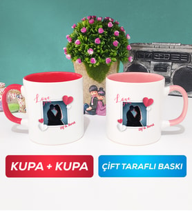 İkili Sevgiliye Sevgililer Günü Hediyesi 7 Kupa Bardak Kırmızı Pembe