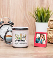 Sınıf Öğretmeni Sihirli  Kupa Bardak ve Kırmızı Mini Çerçeve