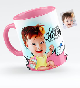 BK Gift Kişiye Özel Kız Bebek Karikatürlü Pembe Kupa Bardak  1