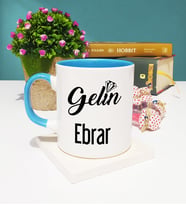 Gelin Tasarımlı Kişiye Özel Gelin Kupa Bardak Mavi