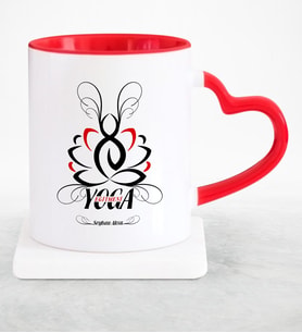 BK Gift Kişiye Özel Mesleki Yoga Eğitmeni Kırmızı Kalpli Kupa Bardak  1