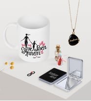 BK Gift Kişiye Özel Annem ve Ben Kupa Ayna ve Siyah Mineli Kolye Seti (Model 1)