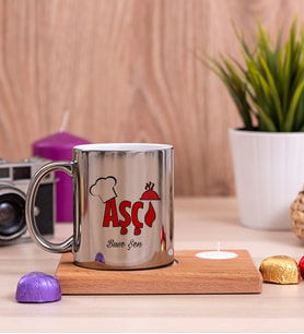 Aşçı Ahşap Altlıklı Mumlu Silver Kupa Bardak