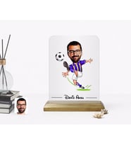 BK Gift Kişiye Özel Erkek Sarı Lacivert Futbolcu Karikatürlü Ahşap Standlı Çerçeve (Beyaz)