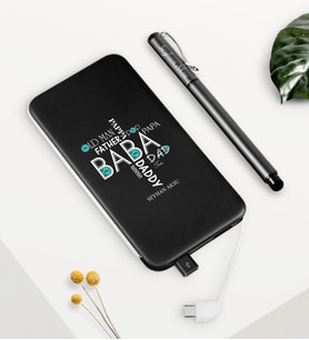 BK Gift Kişiye Özel Baba Siyah 5000 mAh Hızlı Şarj Powerbank Kalem Seti (Model 1)
