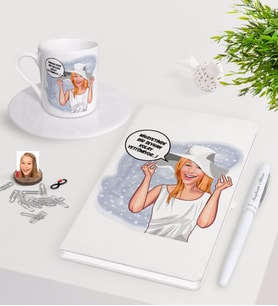 BK Gift Kişiye Özel Bayan Kolay Yetişmiyor Karikatürlü Beyaz Defter Kalem Türk Kahvesi Fincanı Seti-6 (Model 1)