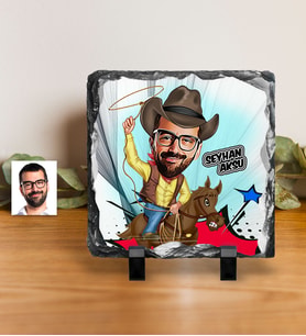 BK Gift Kişiye Özel Bay Kovboy Karikatürlü Dekoratif Doğal Taş