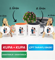 İkili Turuncu Siyah Sevgiliye Hediye Bir Ömür Sevgililer Günü Hediyesi Kupa Bardak Anahtarlık Hediye Seti